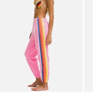 Aviator Nation 5 Stripe Sweatpants Neon Pink!